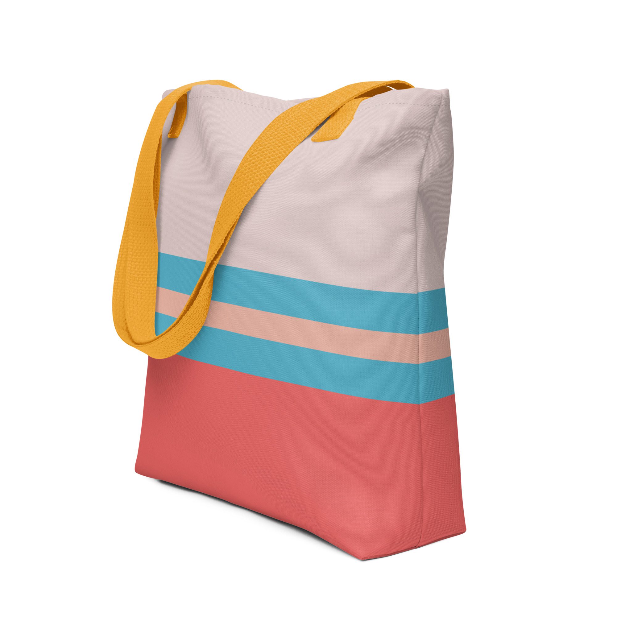 Pink vintage tote bag with blue stripes