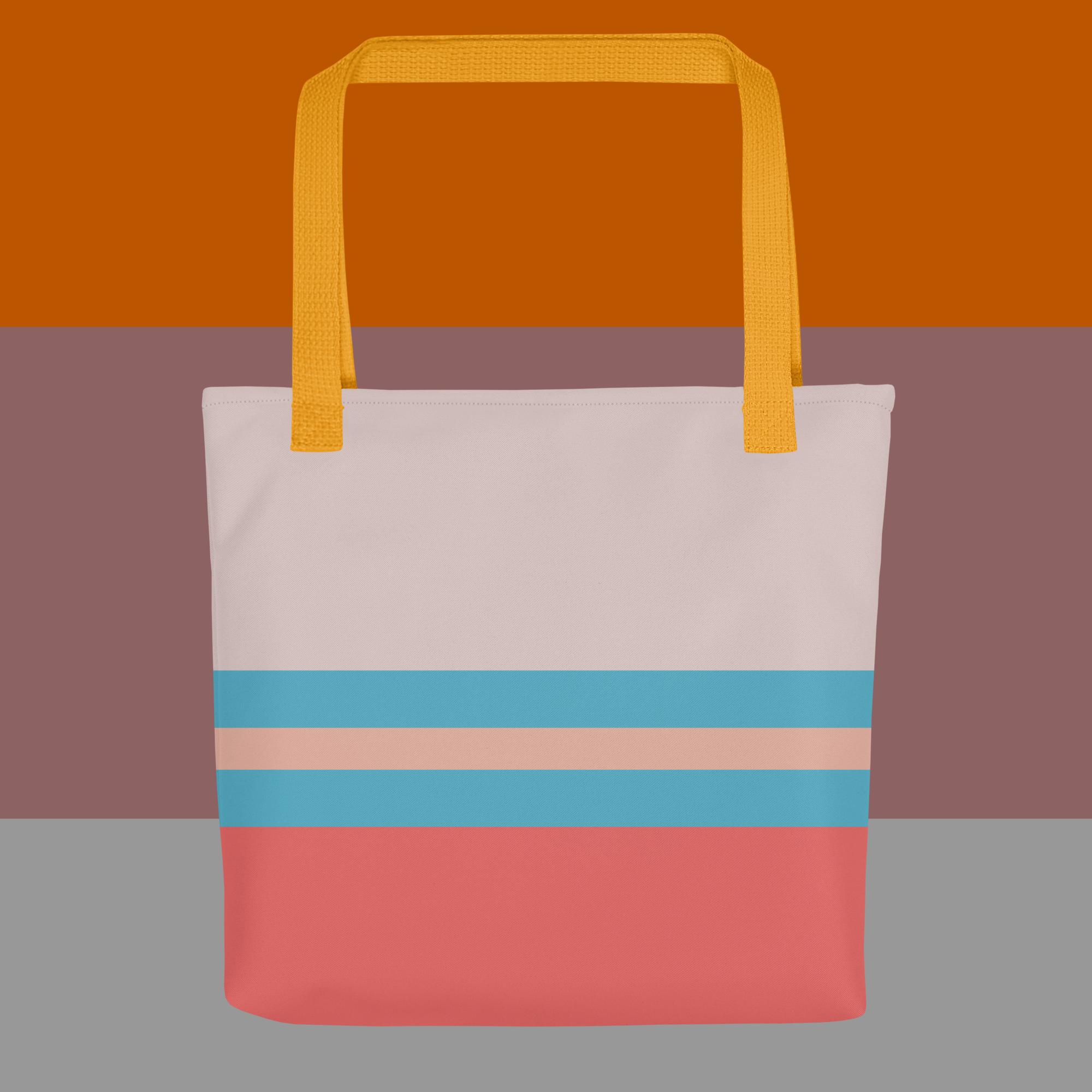 Pink vintage tote bag with blue stripes