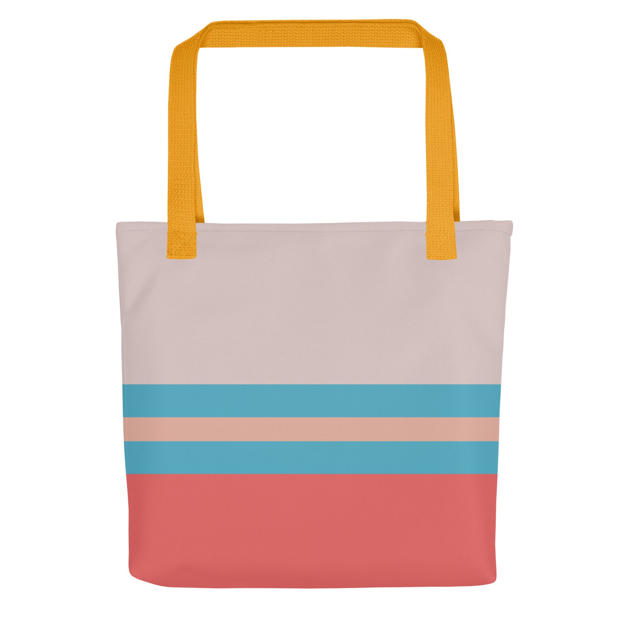 Pink vintage tote bag with blue stripes