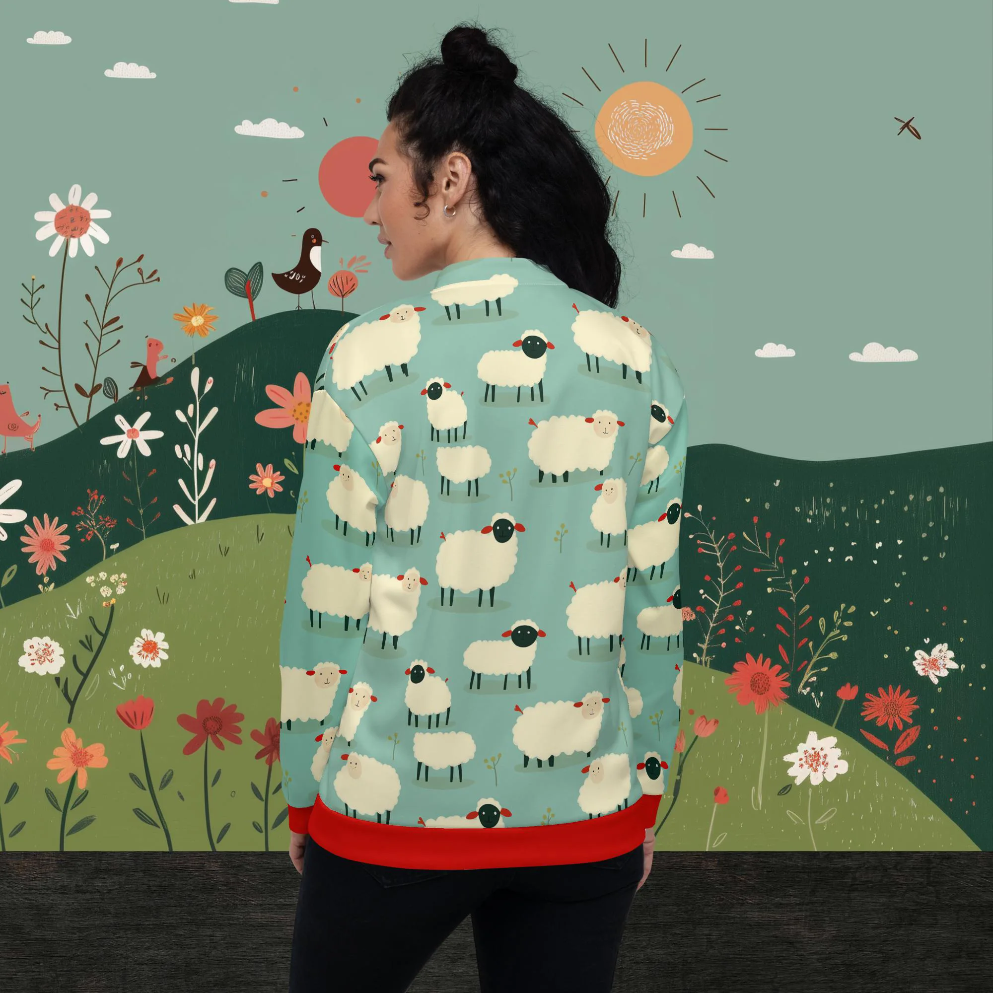 Sheep Dreams unisex bomber jacket - Imagen 4