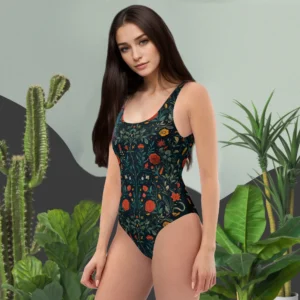 Romantic black floral One-Piece Swimsuit
