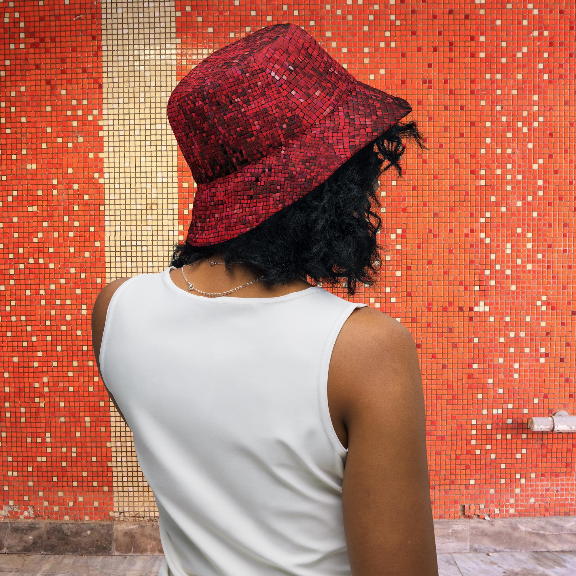 Red tile reversible bucket hat.