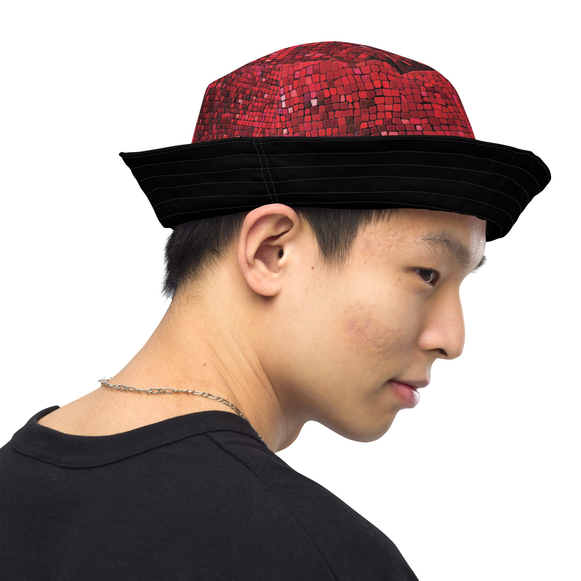 Red tile reversible bucket hat.